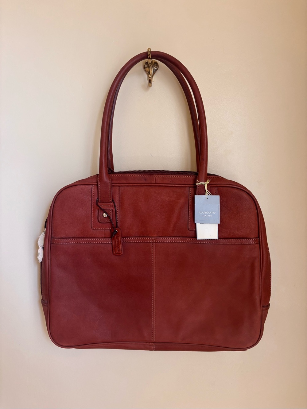 New Liz Claiborne Leather Laptop Case bag carrier Brown Brandy Color